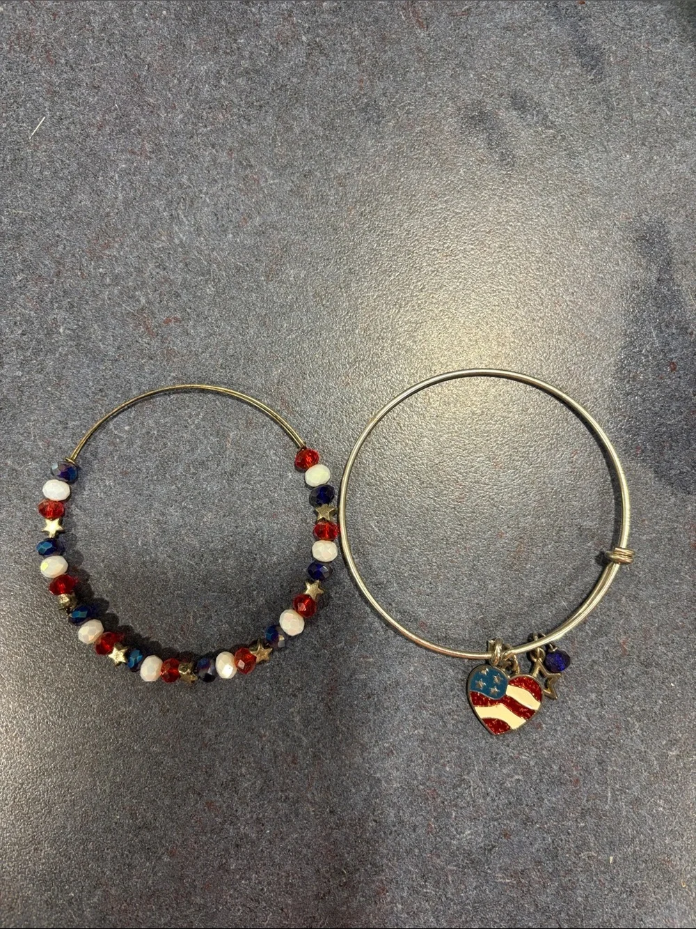 Patriotic Red White & Blue Hoop and Charm Bangle Set